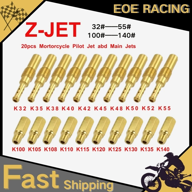 

20 PCS For NSR KSR PE PWK PWMKeihin OKO KOSO CVK Mortorcycle Carburetor NozzleMain Jet and Slow/Pilot Jet SetReplacement