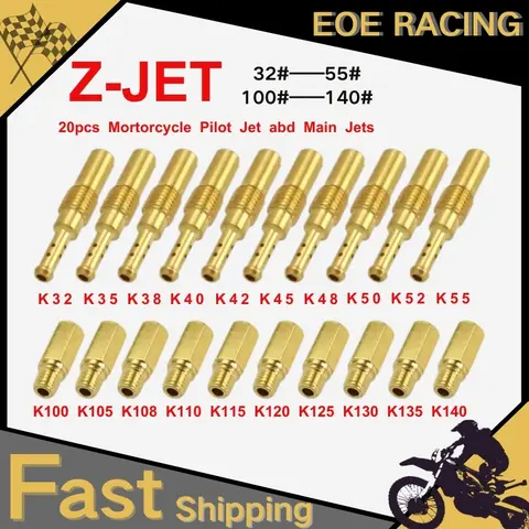 20 PCS For NSR KSR PE PWK PWMKeihin OKO KOSO CVK Mortorcycle Carburetor NozzleMain Jet and Slow/Pilot Jet SetReplacement
