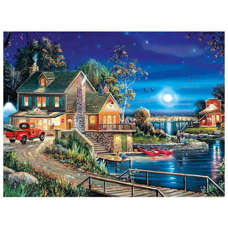 DIY 5D Pintura Diamante para a Decoração Home, Paisagem Lodge, Broca Completa, Redondo, Bordado Imagem, Artesanato Art Kit