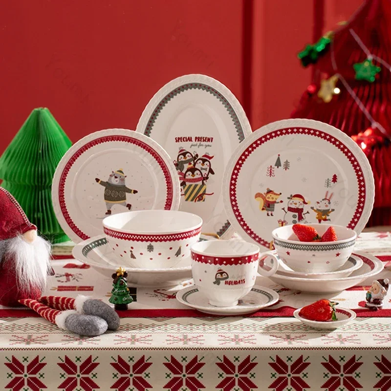 Exquisite Christmas Ceramic Plates Home Fruits Dessert Plate Delicious Dishes Salad Dining Plate Cute Rice Bowls