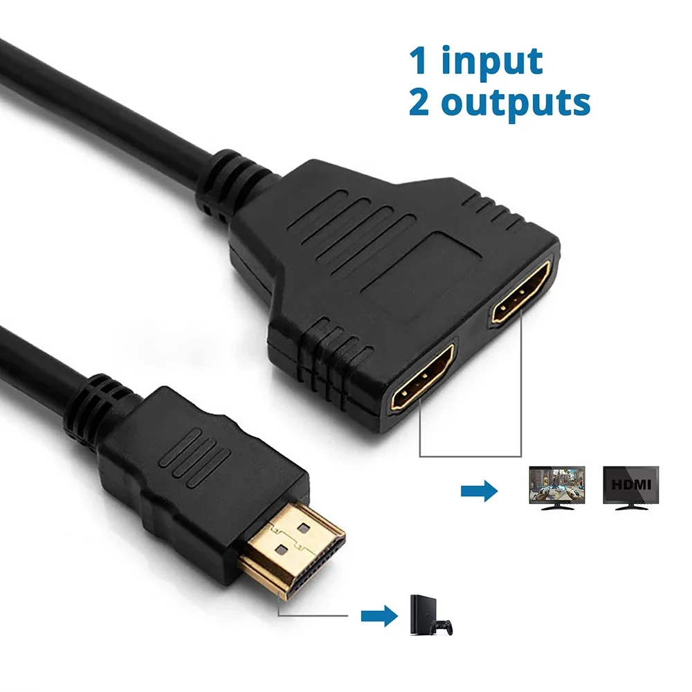 Cable divisor HDMI macho 1080P a HDMI dual hembra Cable adaptador divisor HDMI de 1 a 2 vías, compatible con dos televisores al mismo tiempo