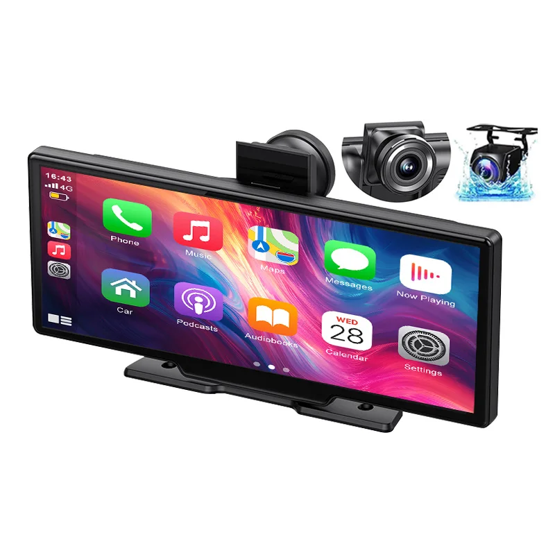 Tragbares Autoradio ESSGOO 10.26" 4K 64 GB TF Touchscreen CarPlay Bluetooth Android Auto Karte Doppellinsen-Dashcam Rückfahrkamera WiFi AUX FM Lenkradsteuerung Mirror Link