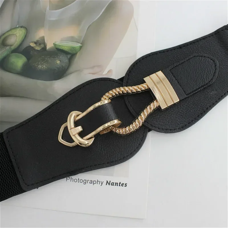 

Women Simple Fashion Wide Belt Elastic Vintage Buckle Leather Waist Seal Dress Waistband Accessories Clothes Decoration Gifts