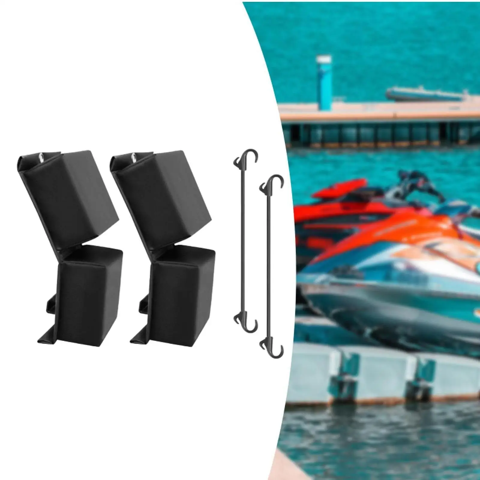 2 szt./zestaw Ochraniacze na błotniki i zderzaki łodzi z elastycznymi linkami do dokowania, czarne ochraniacze PVC, wytrzymałe i bezpieczne, zderzaki do jet ski
