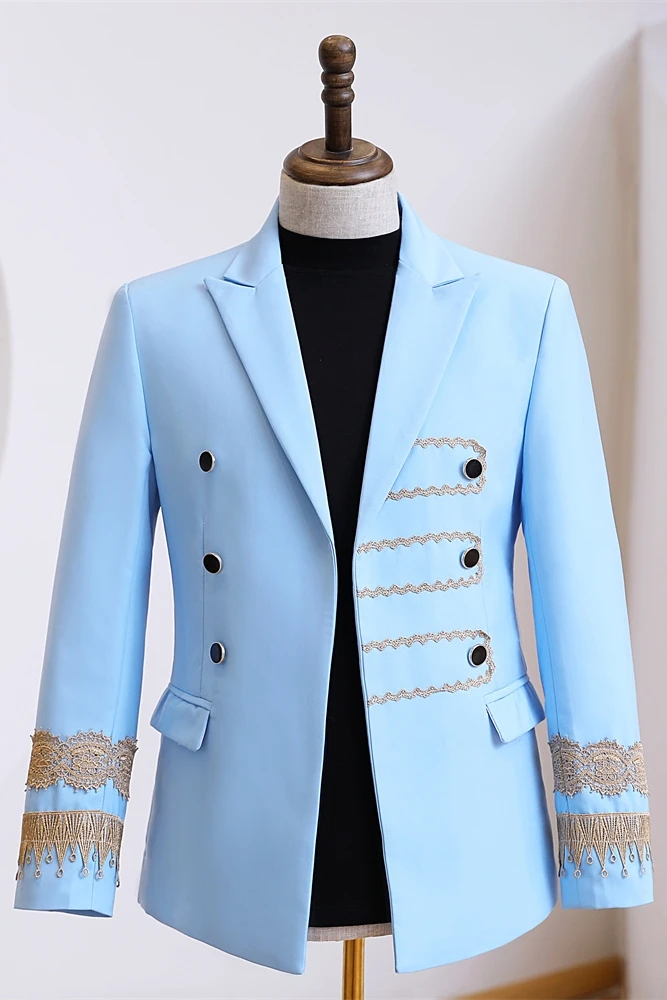 

mens baby blue golden embroidery decoration vintage uniform tuxedo jacket/party/stage performance