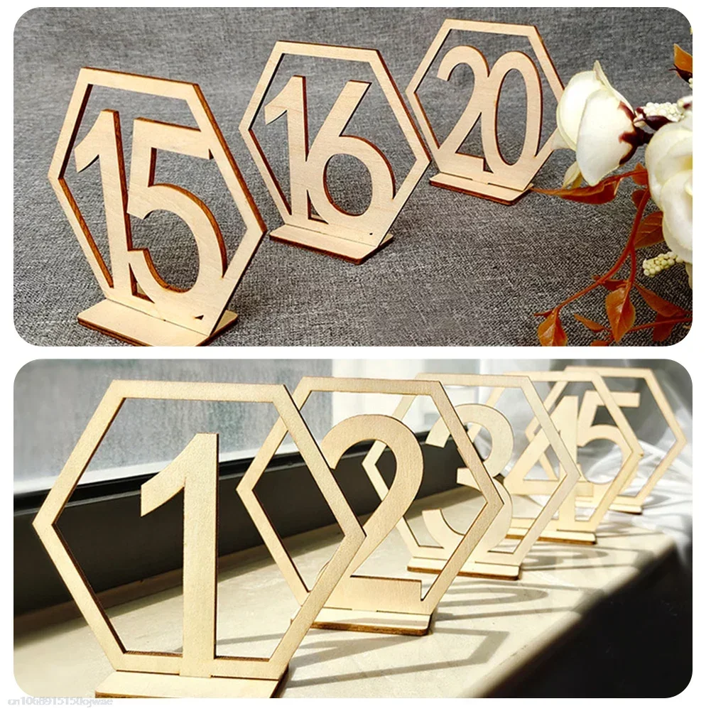 Wooden Table Number Sign Hexagon Number Sign Engagement for Wedding Party Seat Number Sign Event Decoration Supplies Home Decor