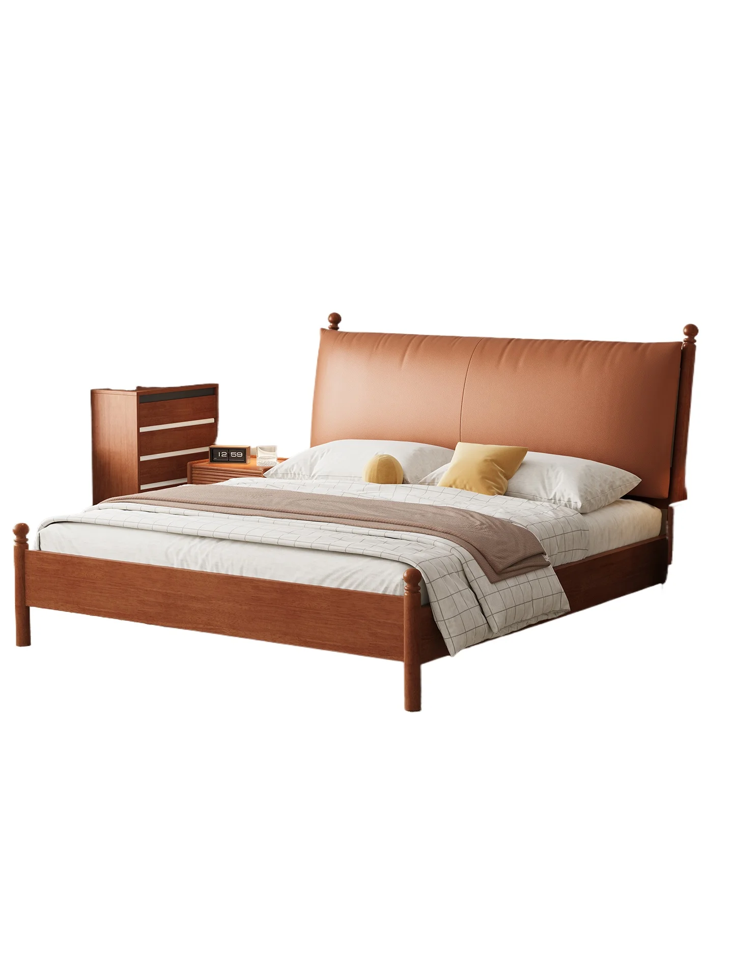 

Solid wood bed 1.8 meters double bed retro soft bag master bedroom large bed antique removable and washable leather backrest