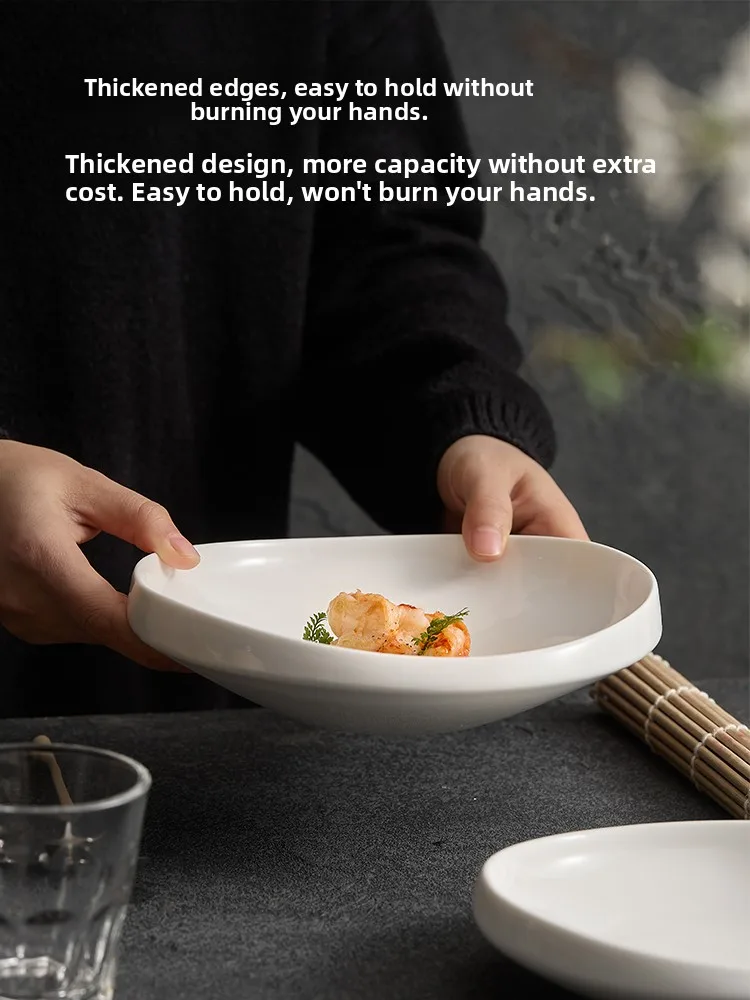 Ele White Cerc Dinner Plate Home Use Restaurant Quali Deep Di Simple Design Pure Color Universal Size 8 Inches