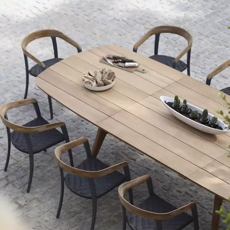 Outdoor Table and 8 Chairs Set for Cafe Milk Tea Shop Garden Yard Villa Homestay Patio Furniture Combination