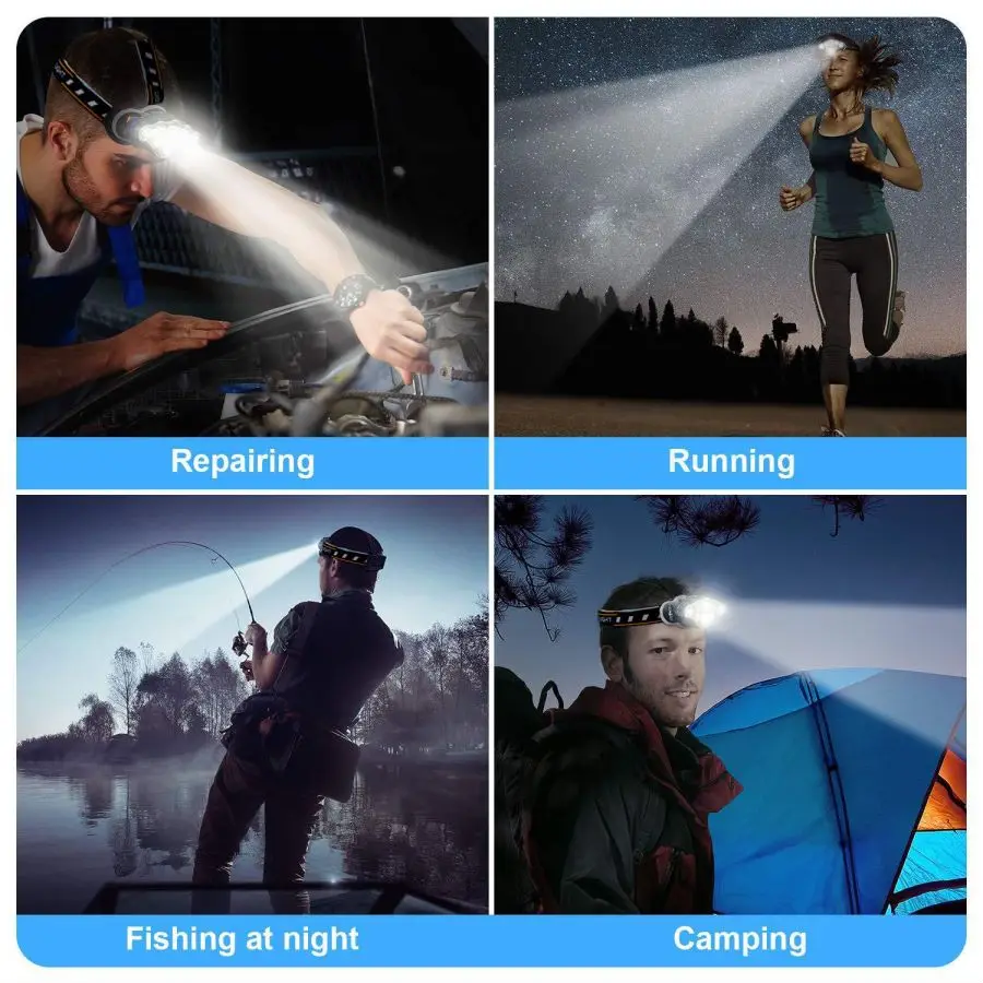 High Lumen LED Headlamp USB Rechargeable Headlight Outdoor Emergency Head Flashlight Waterproof Head Lamp for Camping Hunting