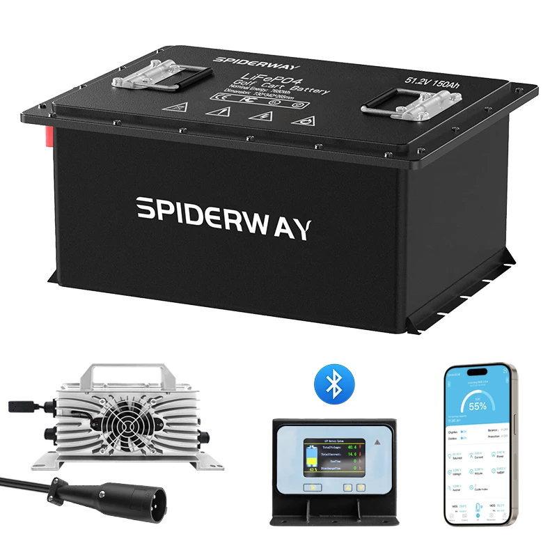 48V 150Ah LiFePO4 Lithium Battery Kit for Club Car DS Precedent Tempo Golf Cart Support Bluetooth IP67 Waterproof Metal Case