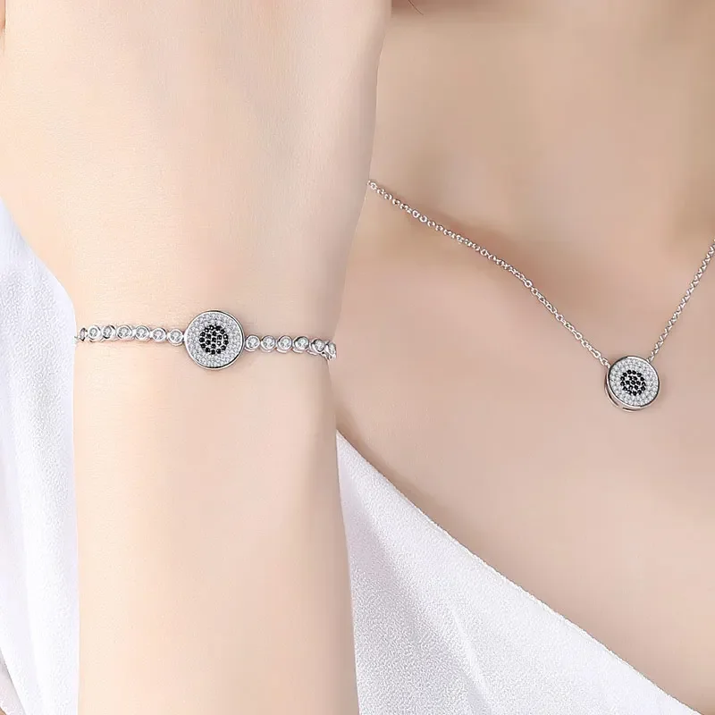 KALETINE Lucky Charm Evil Eye Bracelet Round 925 Sterling Silver Bracelets for Women Rose Gold Tiffan Jewelry Mens Fashion Gifts