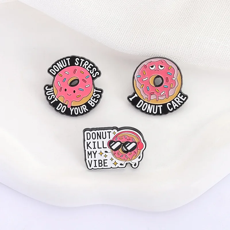 3Pcs Funny Donut Enamel Pin Set Kawaii Food Brooch with Inspirational Quotes Lapel Badge for Clothes Bags Jewelry