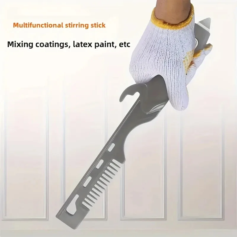 1pc Multi-Function Paint Mixing Tool - 6-in-1 Plastic and Metal Stirrer, Suitable for Paint Mixing, Bucket Opener, Brush Cleaner