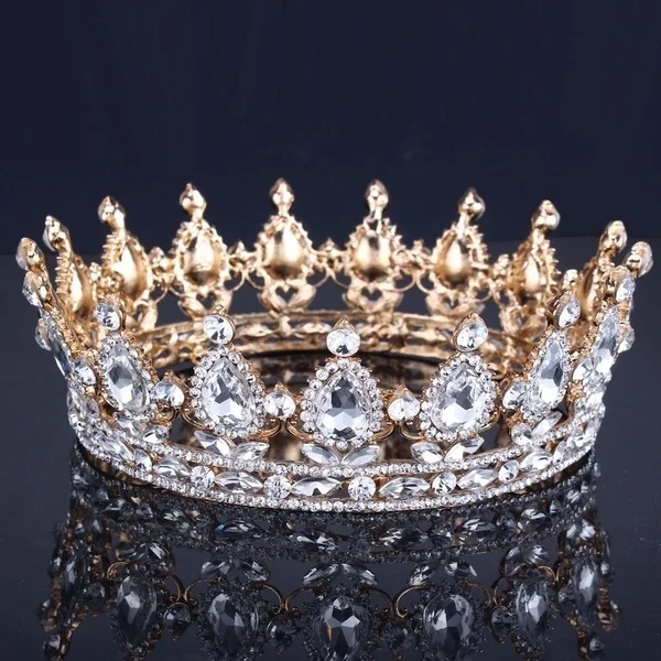 New fashion Luxury Vintage Gold Wedding Crown Alloy Bridal Tiara Baroque Queen King Crown gold color rhinestone tiara crown