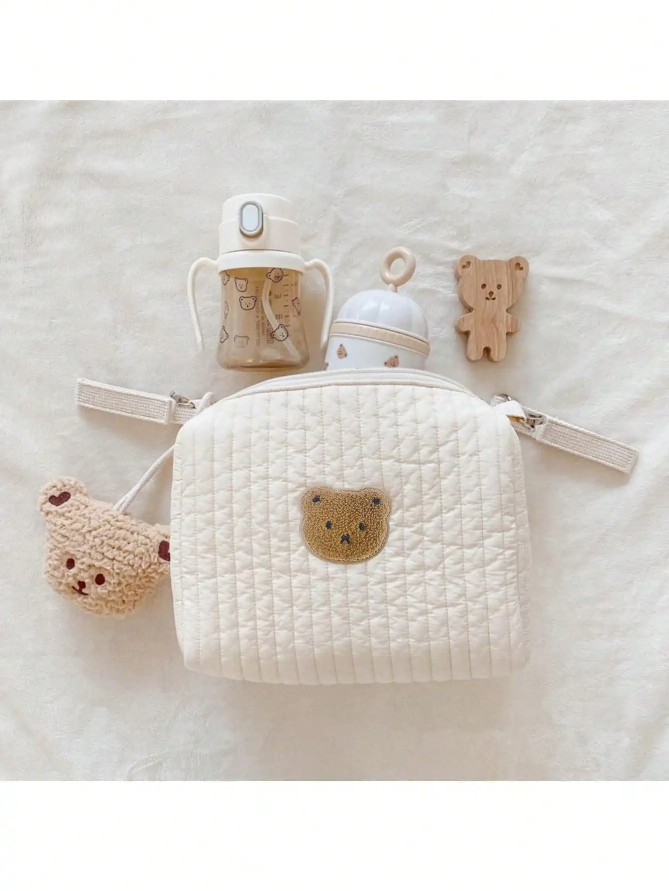 Bear embroidery baby stroller diaper hanging bag toy storage bag mother and baby mommy bag