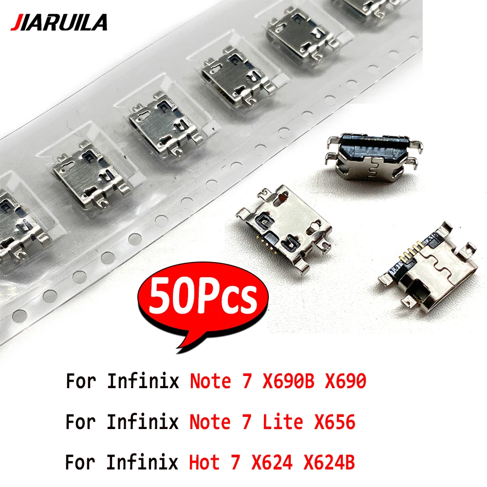 50Pcs，Micro Mini USB jack socket connector charger Charging Port For Infinix NOTE 7 X690B X690 Note 7 Lite X656 Hot 7 X624 X624B