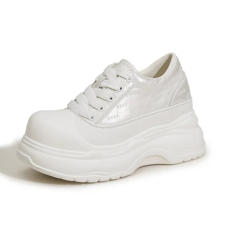 

8.5CM High Platform Shoes Women New 2026 Autumn Chunky Sneakers Designer Thick Sole Leather Sports Shoes Fashion Sneakers Woman
