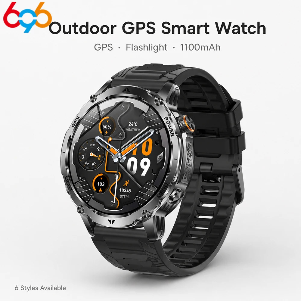 

Military 1100mAh Battery Smart Watch Men Outdoor Flashlight Waterproof Heart Rate BT Call Sports Health Smartwatch SOS Music