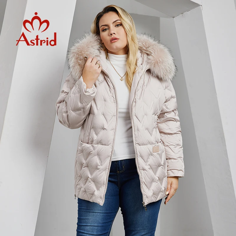 Astrid Women\'s Jacket Winter 2023 Plus Size Down Jackets Big Fur Collar Hooded Coat Women Parka Embossing Female Clothing 10526