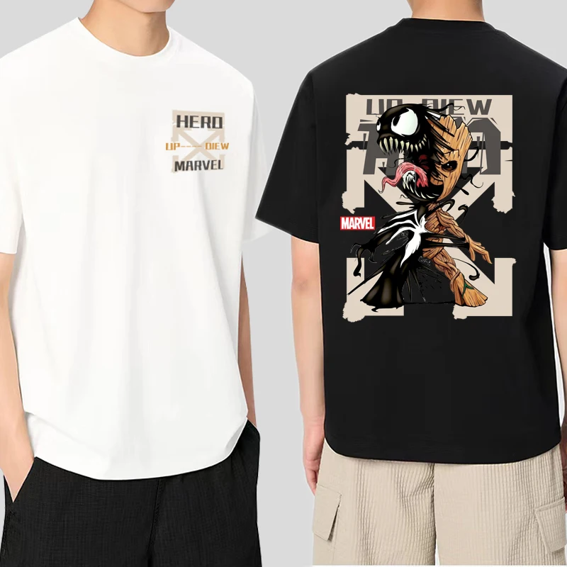 Marvel Galaxy Guardians Groot Camiseta de manga corta Hombre y mujer Conjunto Marvel Venom Pareja Pack Groot Popular Top de media manga