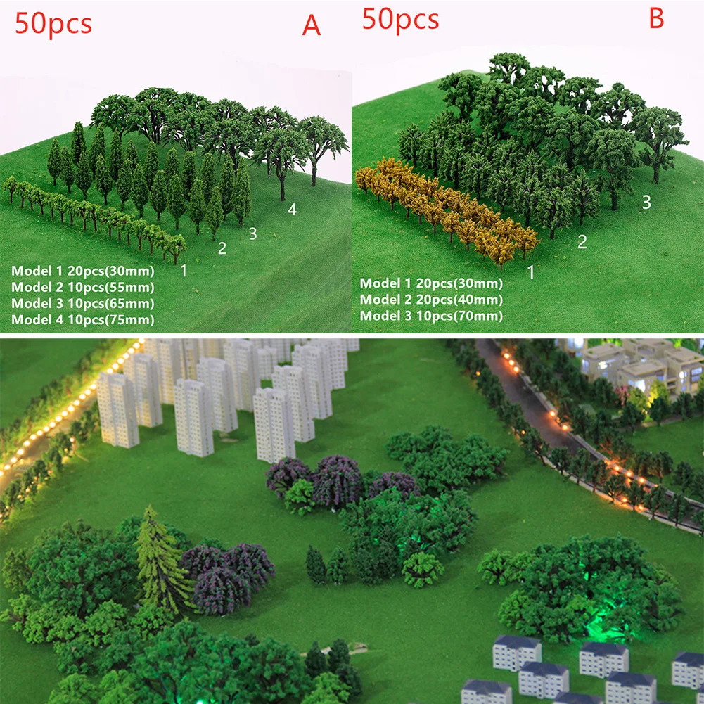 50 Stuks Plastic Bomen Model Trein Kunstmatige Miniatuur Boom Landschap Spoorweg Decoratie Gebouw Landschap Accessoires Speelgoed Voor