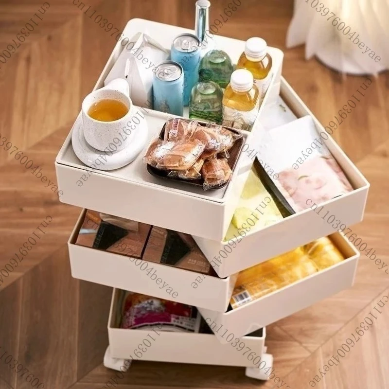 

Mobile rotating bedside storage cabinet, cart edge, multiple layers of cosmetic shelves, snack storage cabinet 1pcs