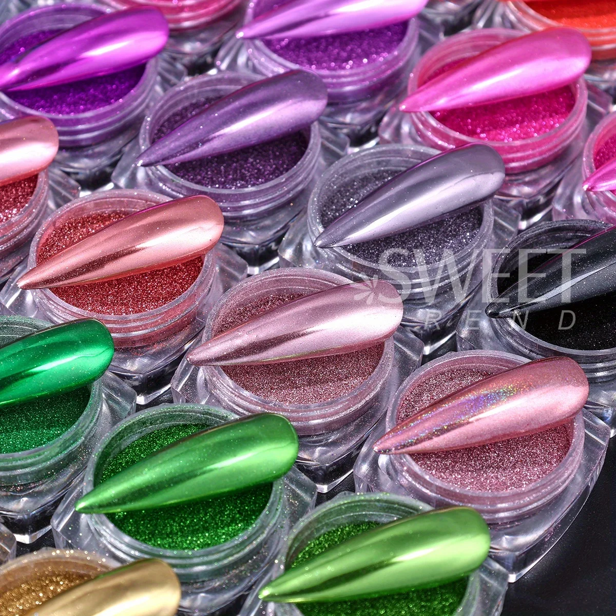 45 pçs espelho de metal colorido cromo prego glitter pó luxo esfregando poeira y2k pigmento decoração com 10 escova acessórios manicure
