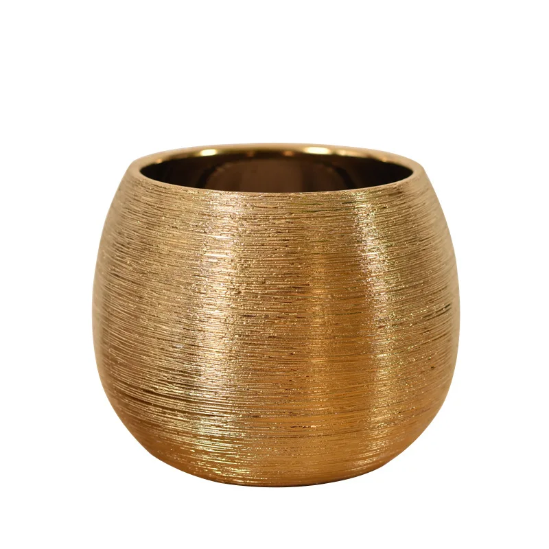 Gold-Plated Ceramic Flower Pot Round Vase Succulent Brushed Fleshy F