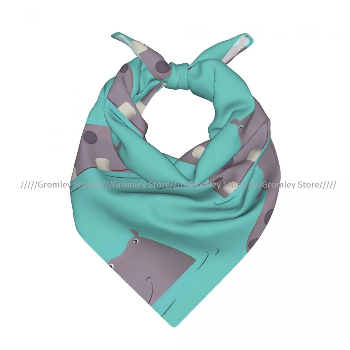 Square Scarf Women Hippopotamus Smiling In The Water Bandana Headscarf