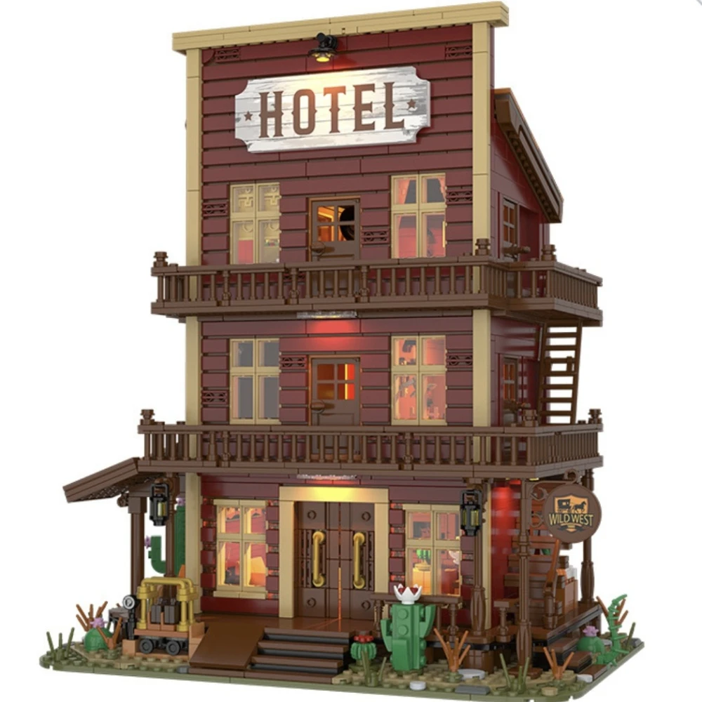 

MOC Western Grand Hotel Набор строительных блоков Wild Western Cowboyed Tvern Bar House Игрушка для детей День рождения Праздник Специальный подарок