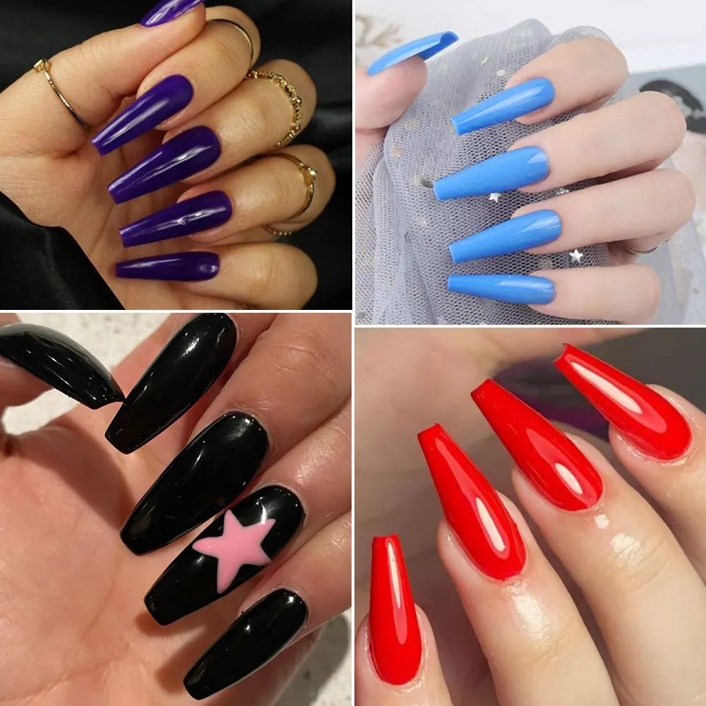 576 قطعة/صندوق ملون طويل نعش الأظافر وهمية لامعة لينة هلام الفرنسية مسمار نصائح بسيطة اضغط على مسمار 24 شبكة سعة ضخمة أظافر صناعية