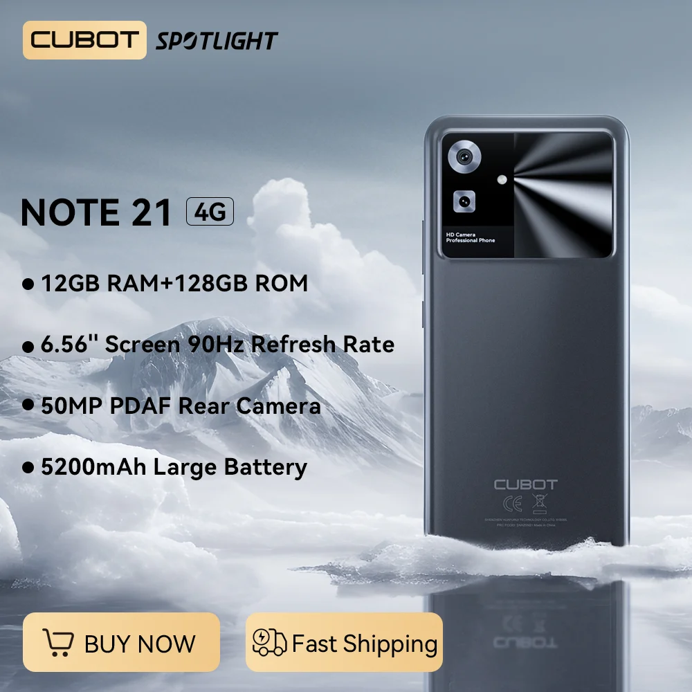 Cubot Note 21, Android 13, 12 ГБ ОЗУ (6ГБ + 6ГБ расширенна), 128ГБ ПЗУ(поддержка TF-карты объемом до 1ТБ), экран 6,56 дюйма, частота 90 Гц, камера 50 МП, Аккумулятор 5200 мАч, Face ID, 4G, OTG, восьмиъядерный процессор