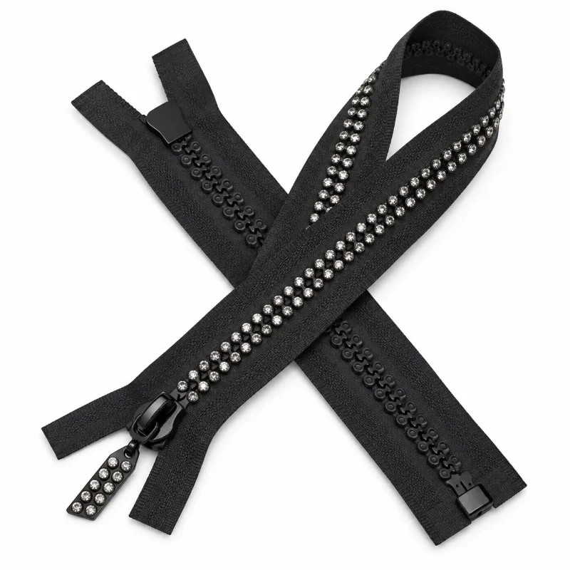 1Pc 10# 60/70/80cm Resin Rhinestone Open-End Zipper Jacket Front Zip Garment Opening Fastener Bag Top Repair Sewing Accessories