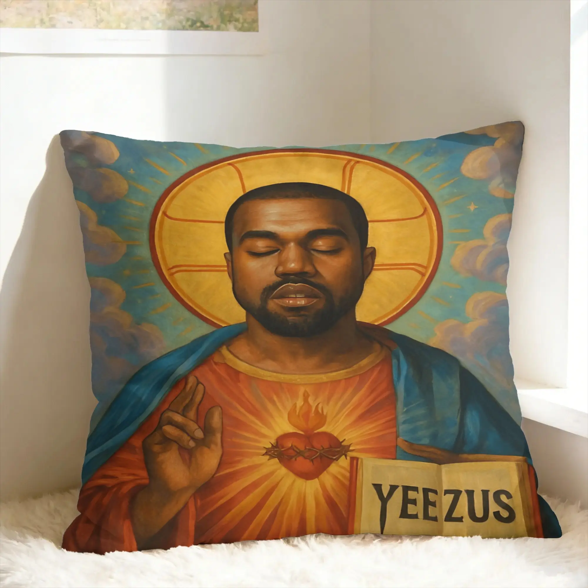 Funny Kanye West Meme Pillow Case Satirical Religious Parody Art Graphic Pillow Cover Vintage Pillowcases For Sofa Home Decor