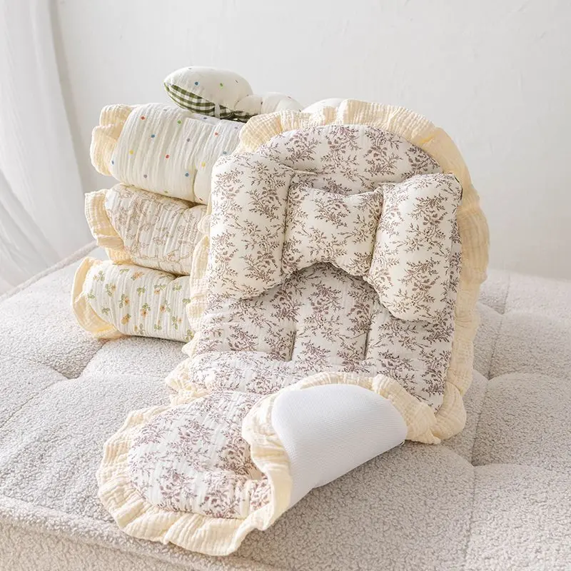 

Подушка для коляски, кружевная детская прогулочная подушка для коляски, хлопковая подушка для сиденья, детская подушка из чистого хлопка, универсальная, все сезоны