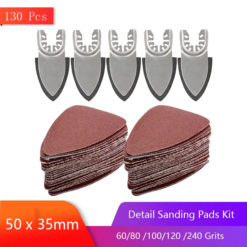 

130 Pcs Detail Sanding Pads Kit Hook & Loop 50mm x 35mm Multitool Sandpaper with Finger Sanding Pads for Surfaces Polish Sanding