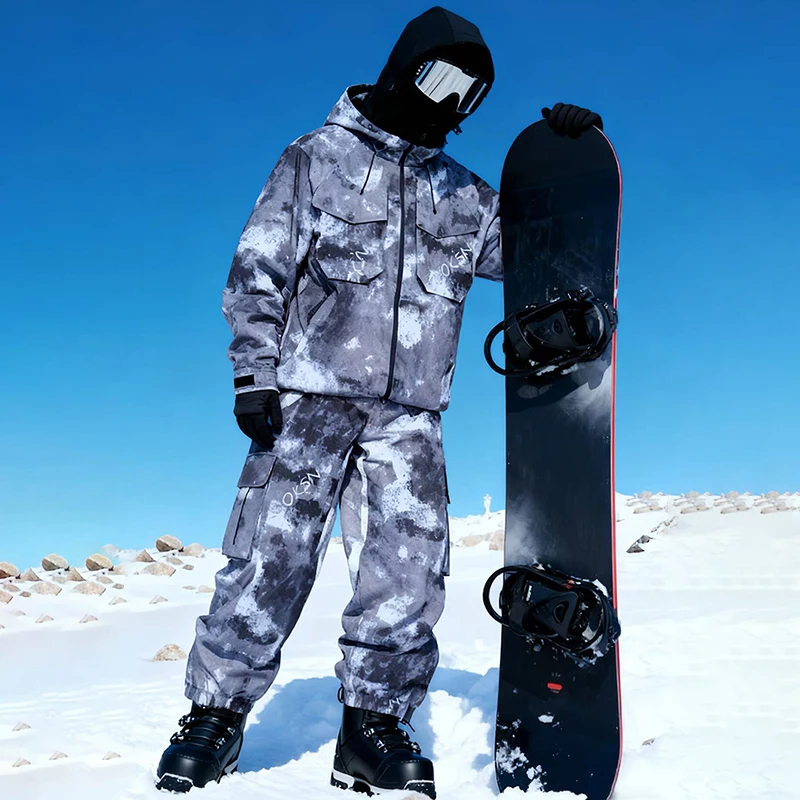 

Outdoor Sport Mountain Man Snowboard Sets Winter 3L Hooded Jacket Pants Men Snow Suits Camouflage Male Snow Costumes Clothes