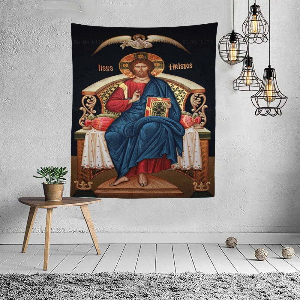 God The Father Jesus Christ Enthroned Saint Ignatius Theoforos Pantocrator Icon Tapestry By Ho Me Lili For Livingroom Home Decor