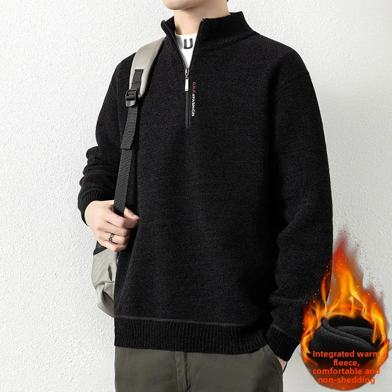 

Men's Faionable Thiened Fce Stand Collar Knitted Sweater Winter Base Layer irt Urban Sle Long Sve Polyester Nylon