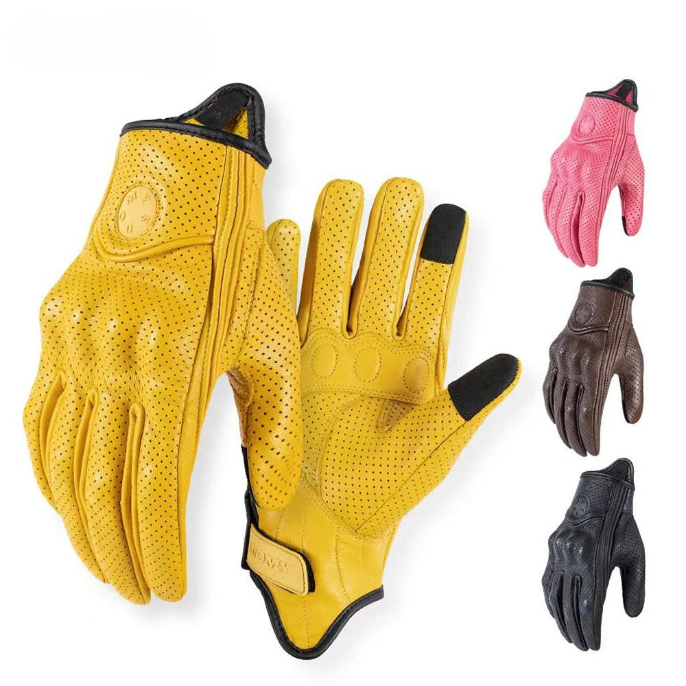 Motorcycle Gloves Summer Leather Touch Screen Breathable Vintage Riding Gear Protective Windproof for Motorcycle Scooter