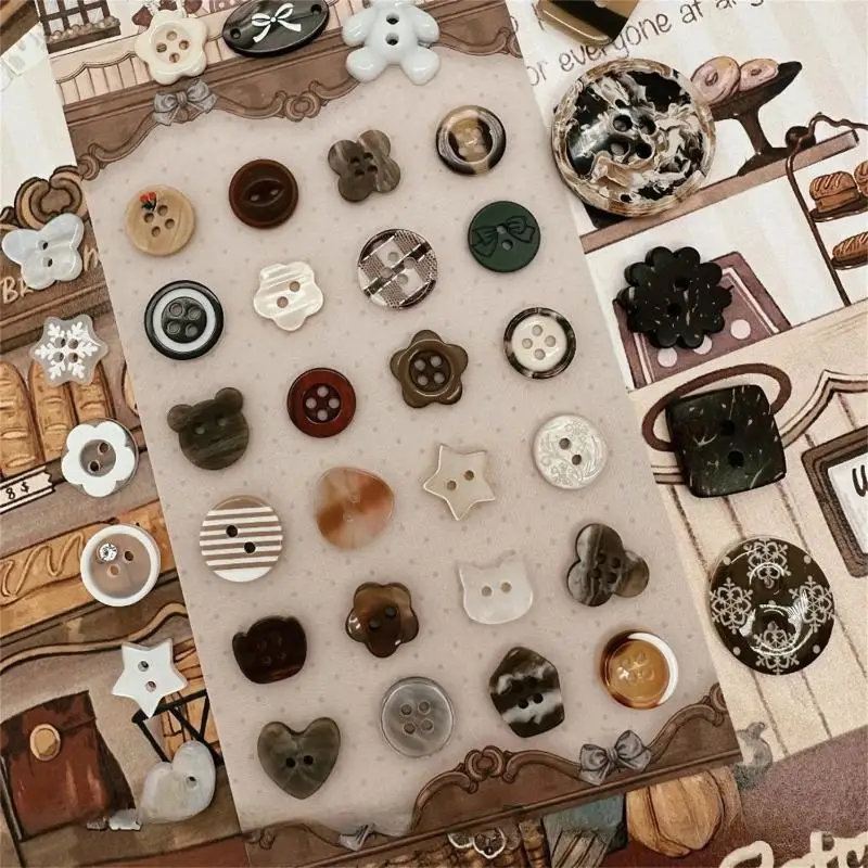 10 Stück Klassische Einfache Zufällig Gefärbte Knöpfe Vintage DIY Notizbuch Dekorationsmaterialien Ins Perlenbesetzte Kleidung Handgemachtes Zubehör – Detail 3