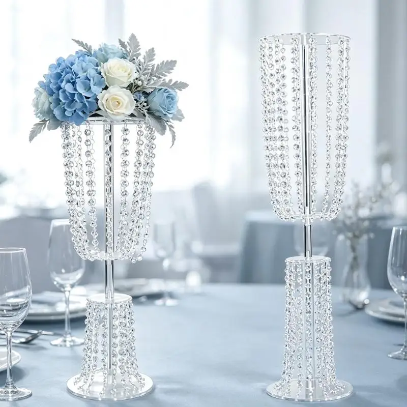 2-Piece Clear Acrylic Display Stand Set with Center Posts and Round Platforms for Cakes, Pastries, Flowers, and Birthday B03E