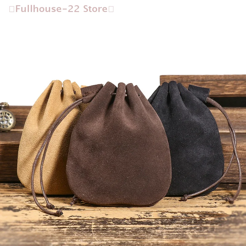 【MAX-22】Münzgeldbörse aus echtem Leder für Herren und Damen, Vintage-Stil, kleine Münzbörse, Hartleder-Geldtasche, Aufbewahrungstasche mit Kordelzug