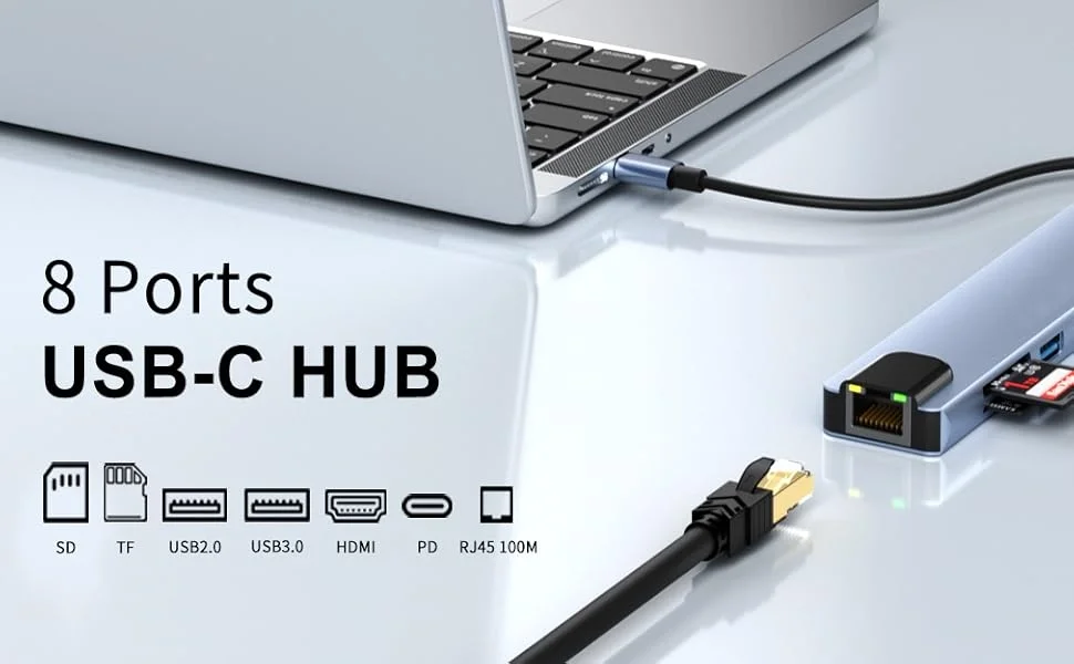 KUTOU USB C 8 в 1 концентратор типа C разветвитель 100 Вт док-станция для быстрой зарядки адаптер для ноутбука Macbook Air M1 iPad Pro RJ45 HDMI