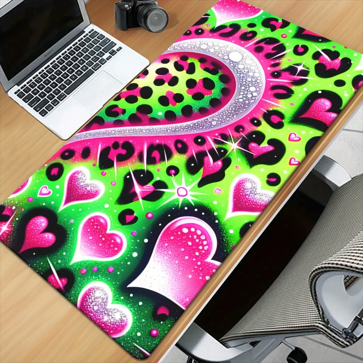 [Brand] Iron Art Heart Leopard Desk Pad XXL Gaming Mouse Mat Keyboard Office Computer Mat HD Multifunctional Family Gift