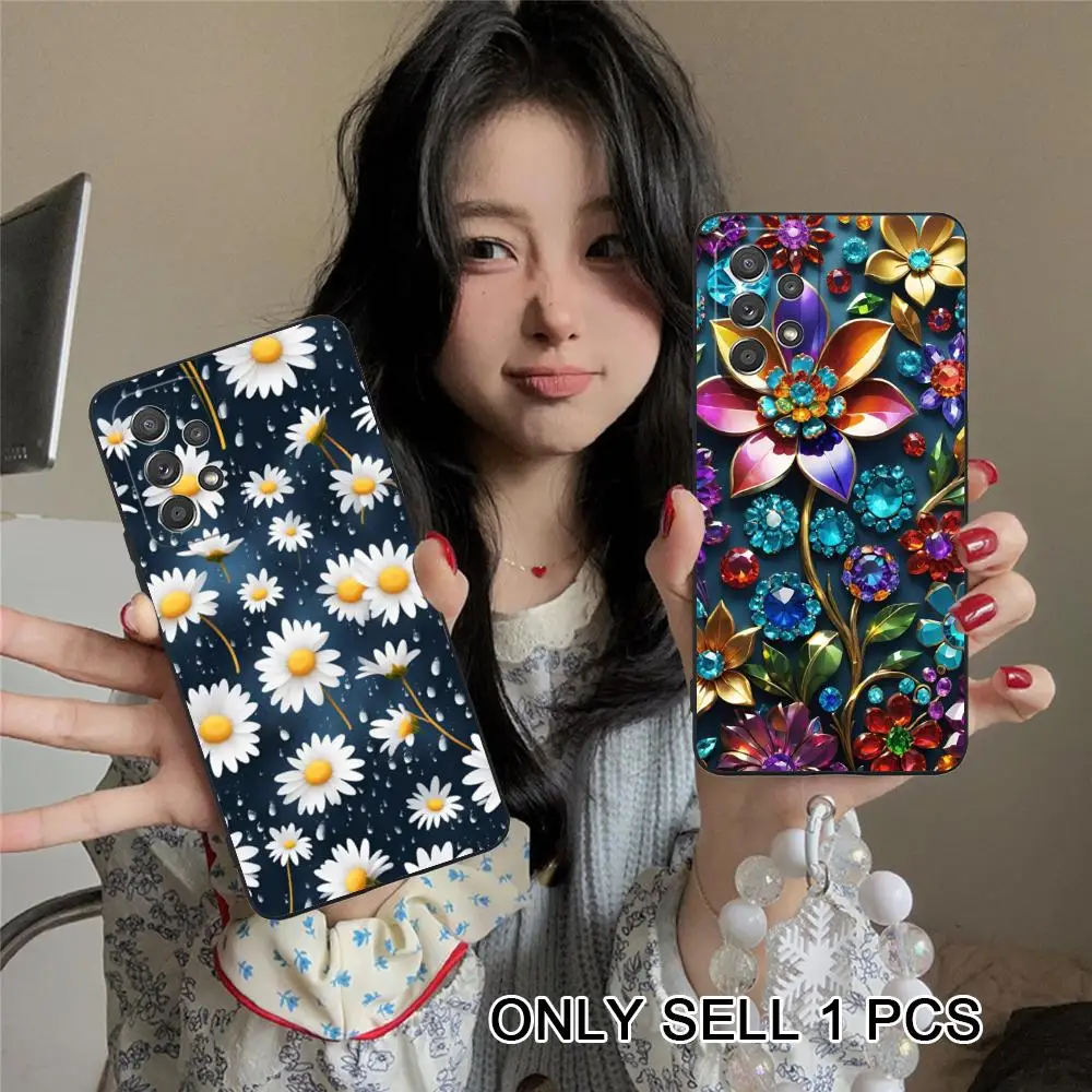 Flowers Stones Phone Case for Samsung Galaxy A26 25 24 23 22 21 17 16 15 14 13 12 11 5G Soft TPU Shockproof Cover