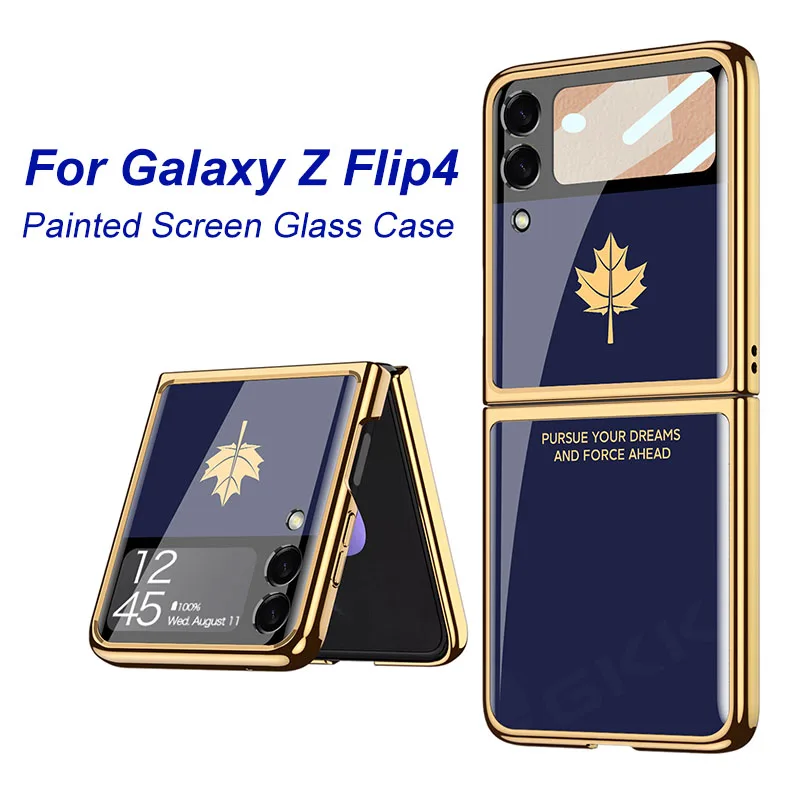 

Painted Tempered Glass Hard Case For Samsung Galaxy Z Flip 4 Screen Glass Protective Plating Cover For Galaxy Z Flip3 Case Funda