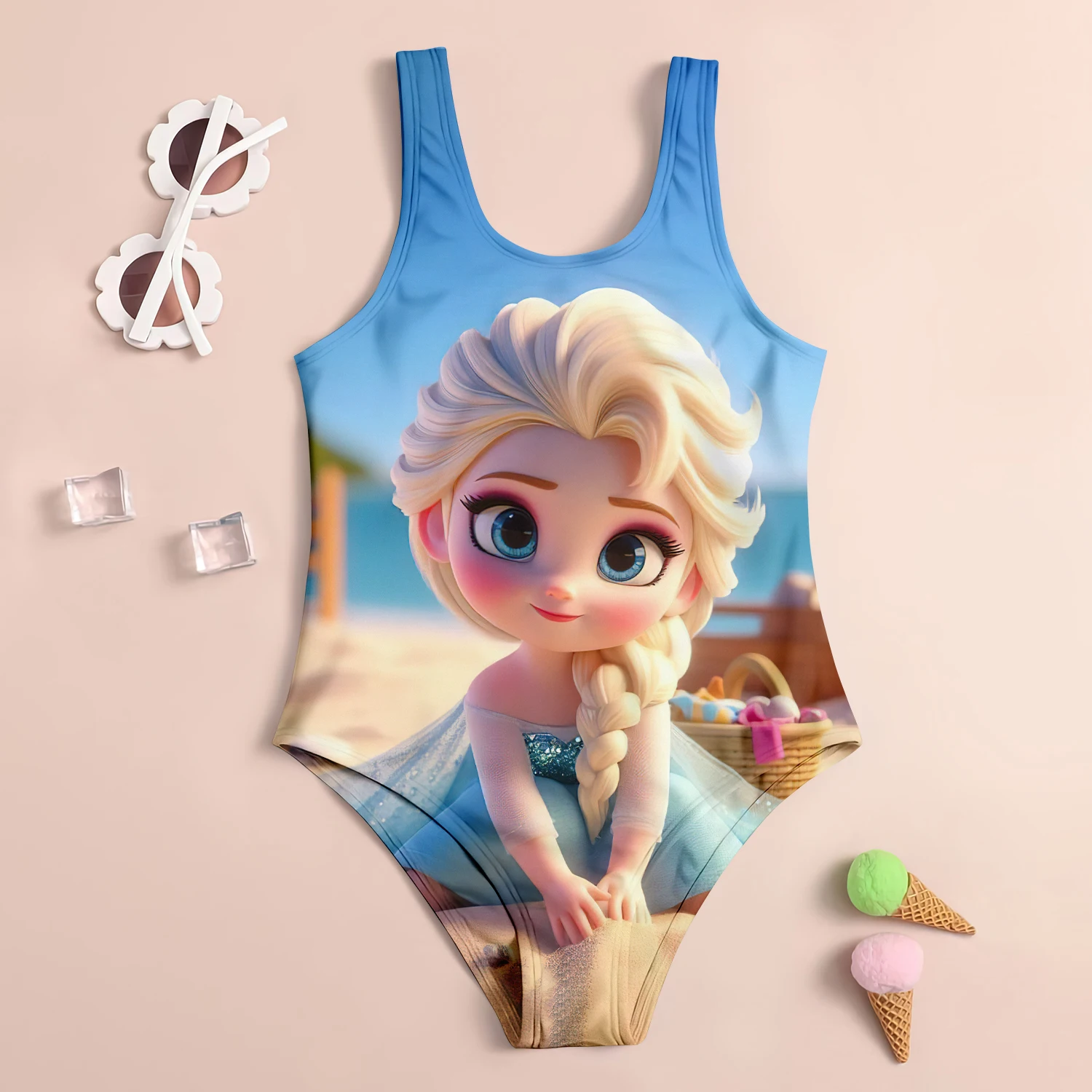 2024 Original Girls Summer One-Piece Swimsuit Fashion Cartoon Cute Little Princess Print Women Swimwear Sleeveless Swim Clothes