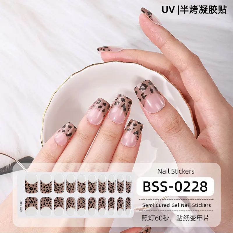 20 Strips Semi-cured Gel Nail Stickers French Phototherapy Nail Cross-border Hot Selling UV Nail Patches  Nails Art